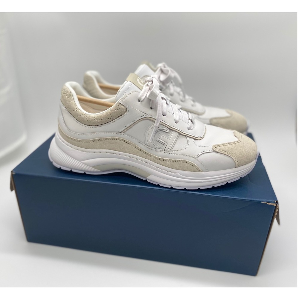 Cole Haan GP Eleana Runner White Silver Birch Leather Suede Sneakers Womens 10